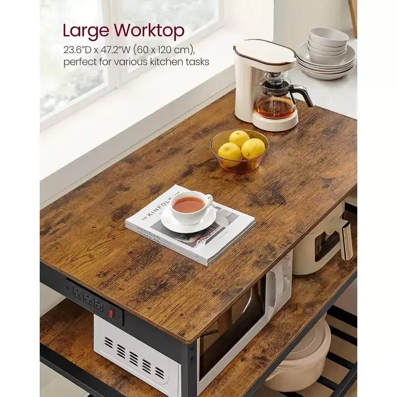Isola da cucina da 47" con 3 ripiani e ciabatta integrata – Ampio piano di lavoro, struttura in acciaio
