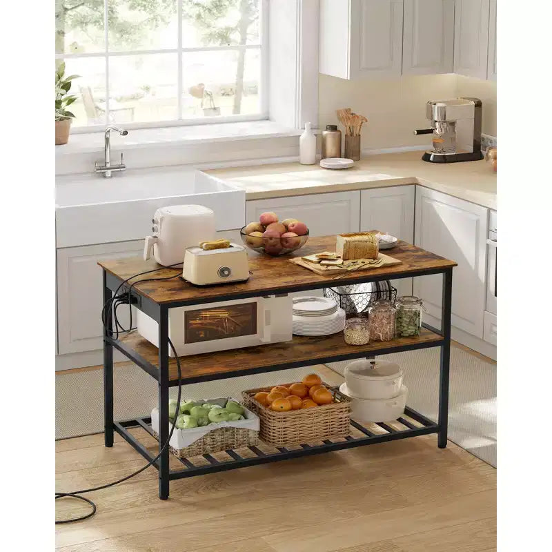 Isola da cucina da 47" con 3 ripiani e ciabatta integrata – Ampio piano di lavoro, struttura in acciaio
