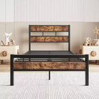 Struttura Letto con Testiera in Legno Rustico Vintage e Robuste Doghe in Metallo – Nessuna Rete a Molle Necessaria