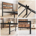 Struttura Letto con Testiera in Legno Rustico Vintage e Robuste Doghe in Metallo – Nessuna Rete a Molle Necessaria