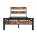 Struttura Letto con Testiera in Legno Rustico Vintage e Robuste Doghe in Metallo – Nessuna Rete a Molle Necessaria