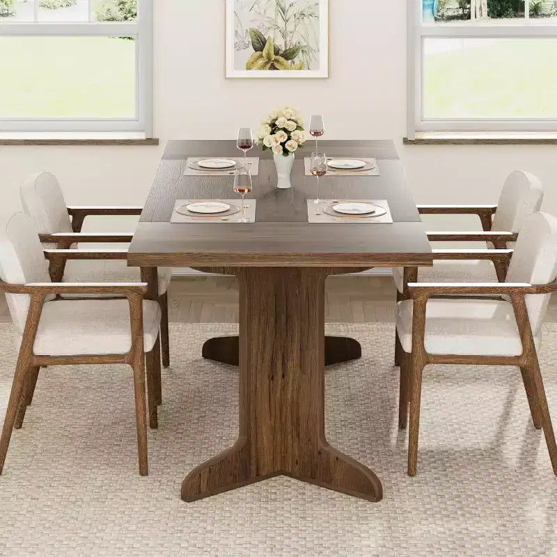 Tavolo da pranzo da 71" per 6-8 persone, tavolo da pranzo moderno con gambe in legno uniche, senza sedie