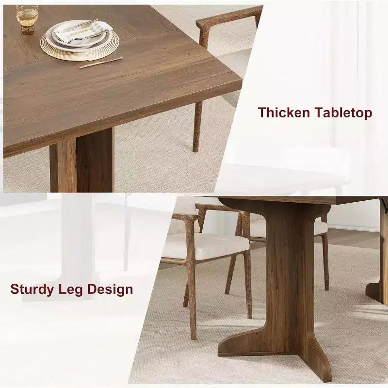 Tavolo da pranzo da 71" per 6-8 persone, tavolo da pranzo moderno con gambe in legno uniche, senza sedie