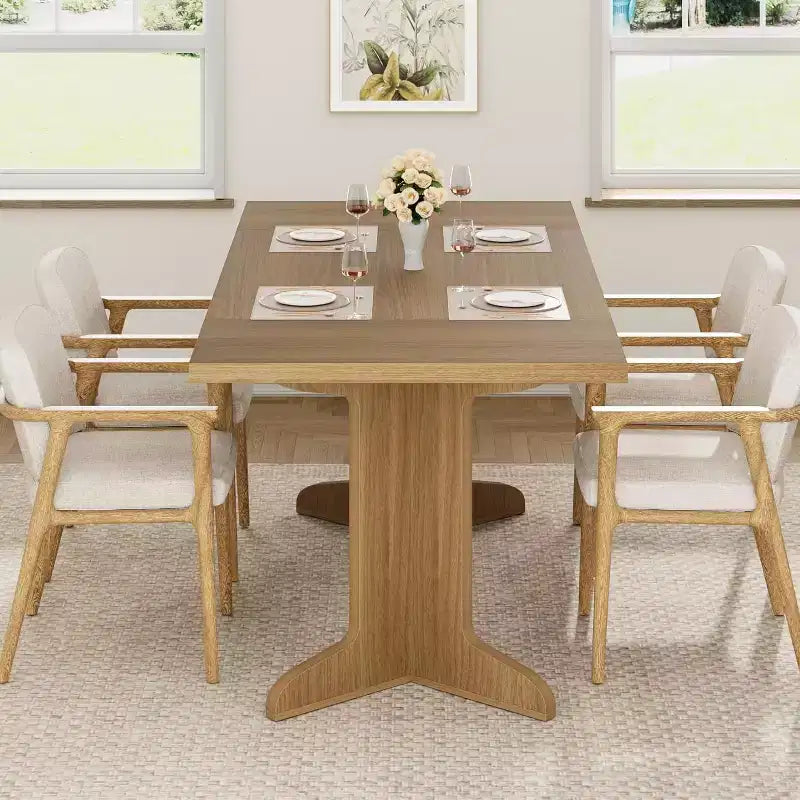 Tavolo da pranzo da 71" per 6-8 persone, tavolo da pranzo moderno con gambe in legno uniche, senza sedie