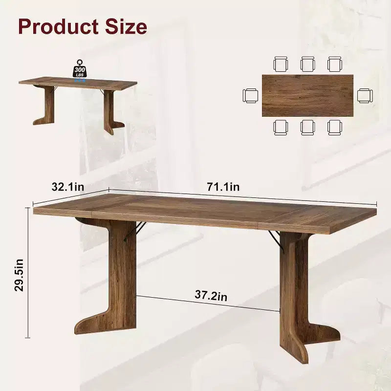 Tavolo da pranzo da 71" per 6-8 persone, tavolo da pranzo moderno con gambe in legno uniche, senza sedie