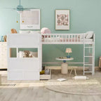 Letto a soppalco triplo Twin Sleeper con cassetti e area giochi, salvaspazio per bambini