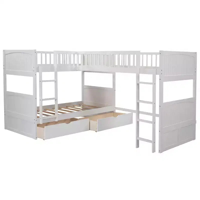 Letto a soppalco triplo Twin Sleeper con cassetti e area giochi, salvaspazio per bambini