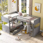 Letto a soppalco triplo Twin Sleeper con cassetti e area giochi, salvaspazio per bambini