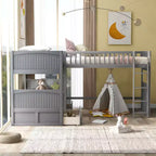 Letto a soppalco triplo Twin Sleeper con cassetti e area giochi, salvaspazio per bambini