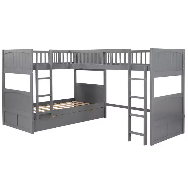 Letto a soppalco triplo Twin Sleeper con cassetti e area giochi, salvaspazio per bambini