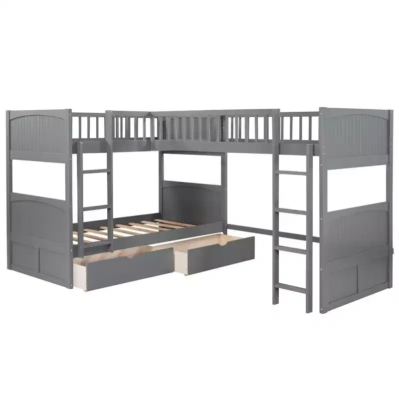 Letto a soppalco triplo Twin Sleeper con cassetti e area giochi, salvaspazio per bambini