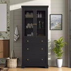 70.1H Modern Freestanding Bathroom Cabinet with 3 Drawers & Adjustable Shelves, Soft Close Glass Doors, for Multi-Room Storage - ModernLuxe