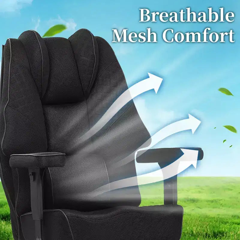 Sedia da Ufficio Ergonomica con Poggiapiedi e Braccioli – Altezza, Supporto Lombare e Nuca Regolabili, Nera