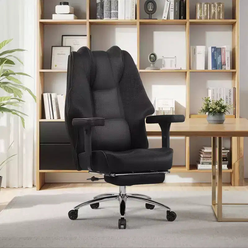 Sedia da Ufficio Ergonomica con Poggiapiedi e Braccioli – Altezza, Supporto Lombare e Nuca Regolabili, Nera