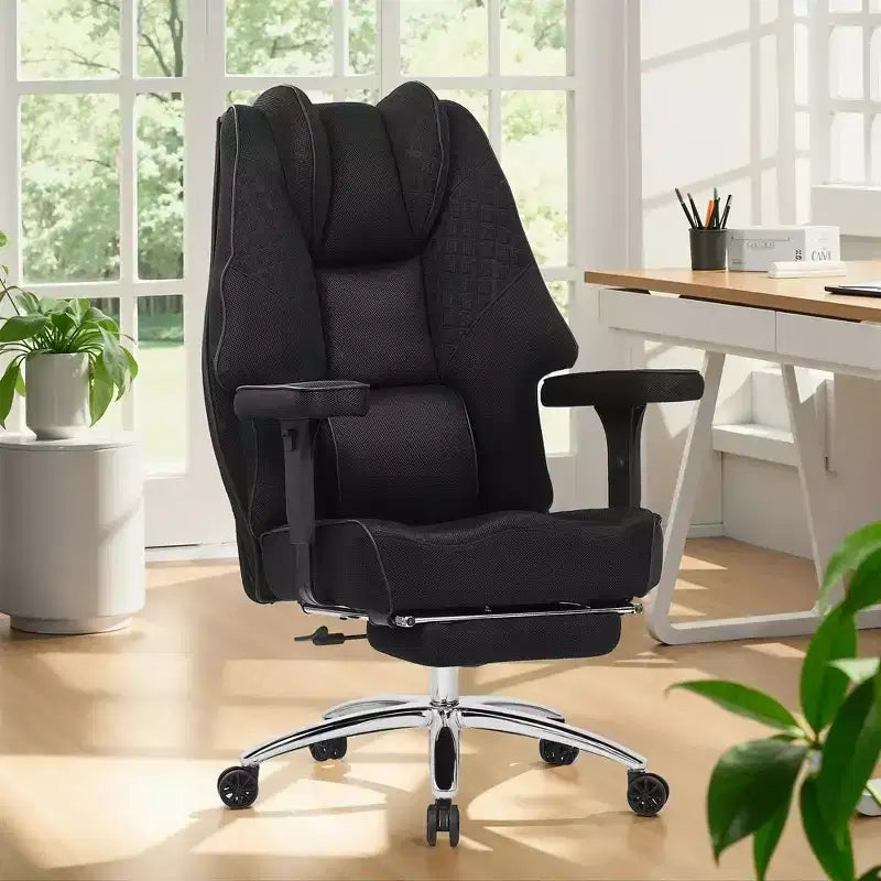 Sedia da Ufficio Ergonomica con Poggiapiedi e Braccioli – Altezza, Supporto Lombare e Nuca Regolabili, Nera