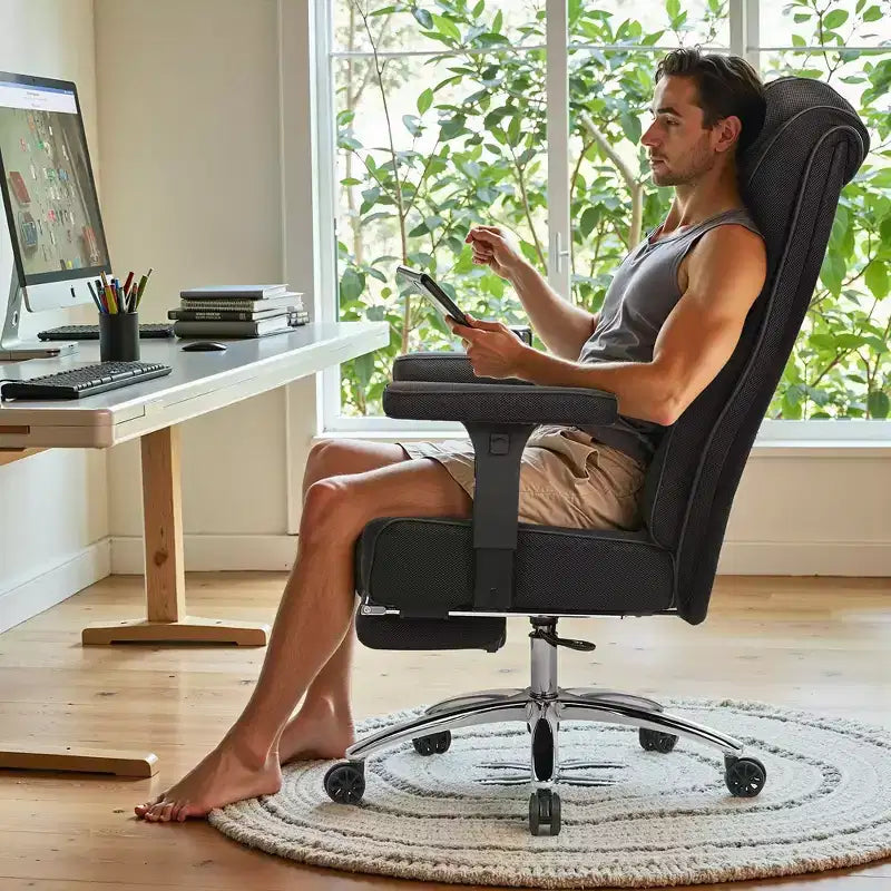 Sedia da Ufficio Ergonomica con Poggiapiedi e Braccioli – Altezza, Supporto Lombare e Nuca Regolabili, Nera