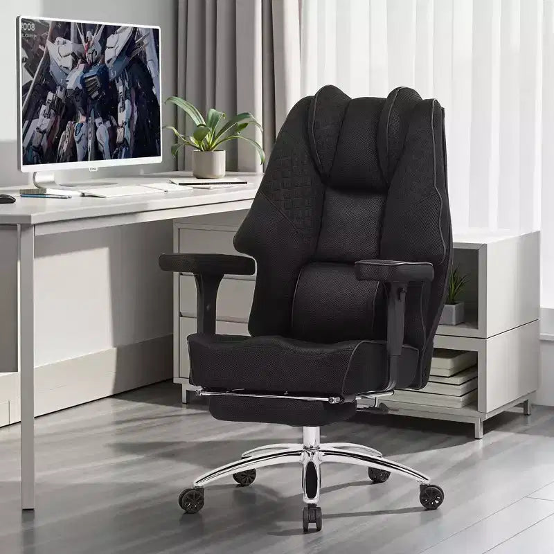 Sedia da Ufficio Ergonomica con Poggiapiedi e Braccioli – Altezza, Supporto Lombare e Nuca Regolabili, Nera