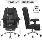Sedia da Ufficio Ergonomica con Poggiapiedi e Braccioli – Altezza, Supporto Lombare e Nuca Regolabili, Nera