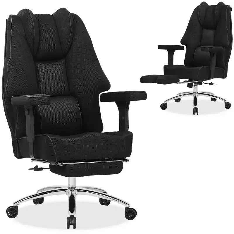 Sedia da Ufficio Ergonomica con Poggiapiedi e Braccioli – Altezza, Supporto Lombare e Nuca Regolabili, Nera