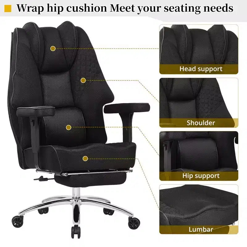 Sedia da Ufficio Ergonomica con Poggiapiedi e Braccioli – Altezza, Supporto Lombare e Nuca Regolabili, Nera