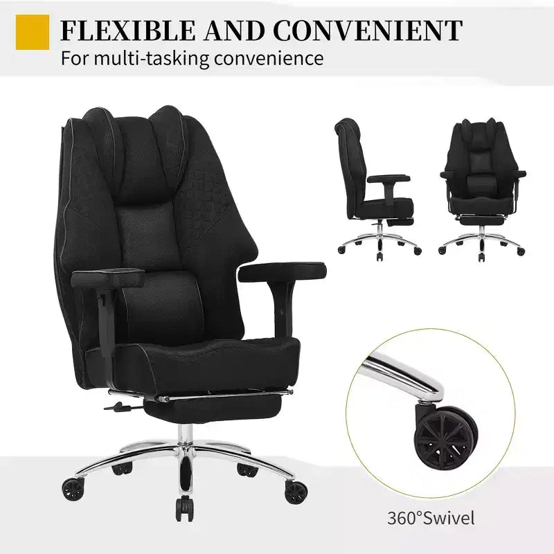 Sedia da Ufficio Ergonomica con Poggiapiedi e Braccioli – Altezza, Supporto Lombare e Nuca Regolabili, Nera