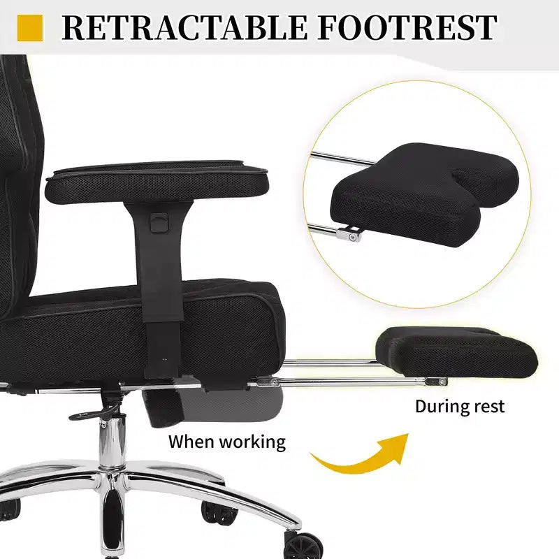 Sedia da Ufficio Ergonomica con Poggiapiedi e Braccioli – Altezza, Supporto Lombare e Nuca Regolabili, Nera