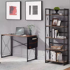 Libreria pieghevole a 5 ripiani – Scaffale organizer autoportante in metallo stile industriale per soggiorno o camera da letto, marrone