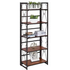 Libreria pieghevole a 5 ripiani – Scaffale organizer autoportante in metallo stile industriale per soggiorno o camera da letto, marrone
