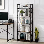 Libreria pieghevole a 5 ripiani – Scaffale organizer autoportante in metallo stile industriale per soggiorno o camera da letto, marrone