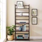 Libreria pieghevole a 5 ripiani – Scaffale organizer autoportante in metallo stile industriale per soggiorno o camera da letto, marrone