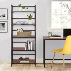 Libreria pieghevole a 5 ripiani – Scaffale organizer autoportante in metallo stile industriale per soggiorno o camera da letto, marrone