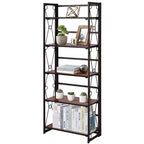 Libreria pieghevole a 5 ripiani – Scaffale organizer autoportante in metallo stile industriale per soggiorno o camera da letto, marrone