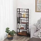 Libreria pieghevole a 5 ripiani – Scaffale organizer autoportante in metallo stile industriale per soggiorno o camera da letto, marrone