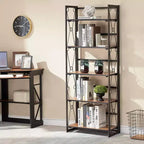 Libreria pieghevole a 5 ripiani – Scaffale organizer autoportante in metallo stile industriale per soggiorno o camera da letto, marrone