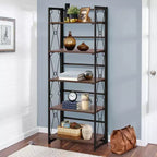 Libreria pieghevole a 5 ripiani – Scaffale organizer autoportante in metallo stile industriale per soggiorno o camera da letto, marrone