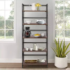 Libreria pieghevole a 5 ripiani – Scaffale organizer autoportante in metallo stile industriale per soggiorno o camera da letto, marrone