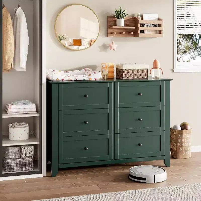 Cassettiera alta a 6 cassetti – Comò contenitore moderno stile rustico per camera da letto, armadio e soggiorno, verde