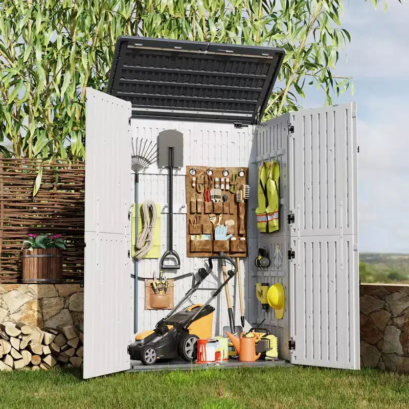 Capanno in resina da esterno da 1,81 metri cubi – Impermeabile, con serratura, armadio per tutte le stagioni per garage, patio e giardino