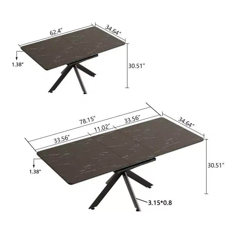 Tavolo da Pranzo Allungabile Moderno con Base in Metallo Nero – Posti a sedere fino a 8, da 157 cm a 198 cm