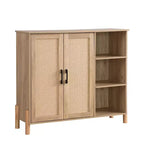 Mobiletto Mid-Century Boho con Ante in Rattan Intrecciato, Ripiani Regolabili e a Giorno per il Soggiorno