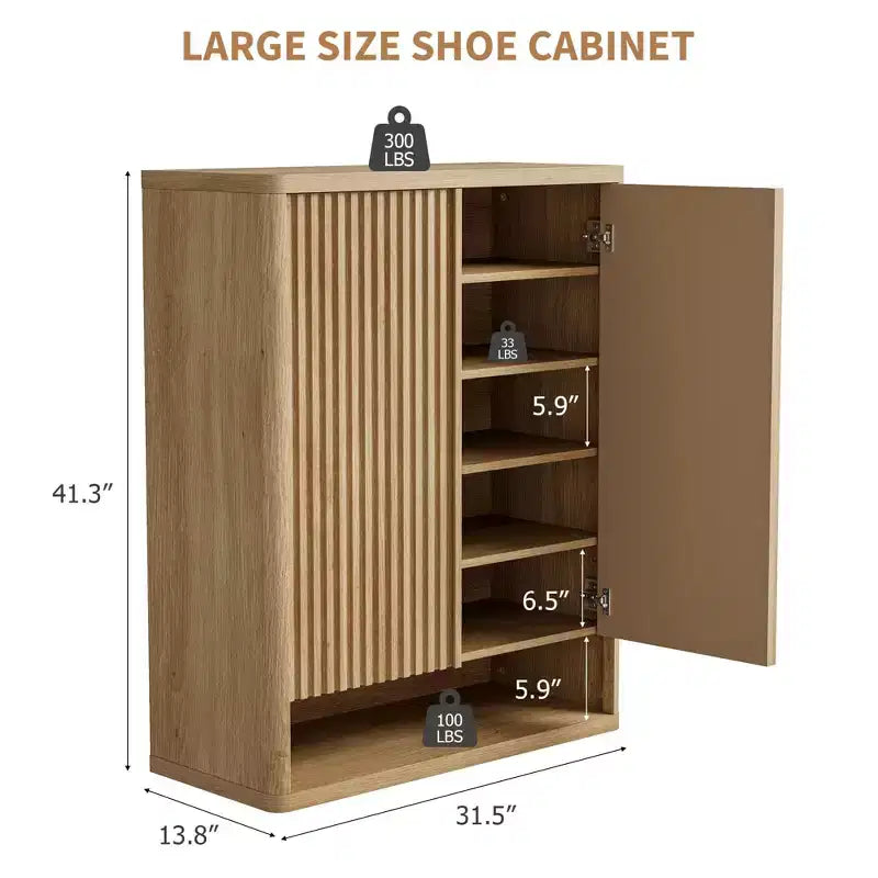 Scarpiera da 80 cm con ripiani regolabili, mobile portascarpe in legno con ante scanalate per ingresso e soggiorno