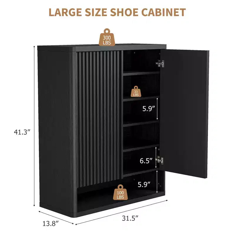 Scarpiera da 80 cm con ripiani regolabili, mobile portascarpe in legno con ante scanalate per ingresso e soggiorno