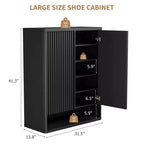 Scarpiera da 80 cm con ripiani regolabili, mobile portascarpe in legno con ante scanalate per ingresso e soggiorno