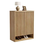 Scarpiera da 80 cm con ripiani regolabili, mobile portascarpe in legno con ante scanalate per ingresso e soggiorno
