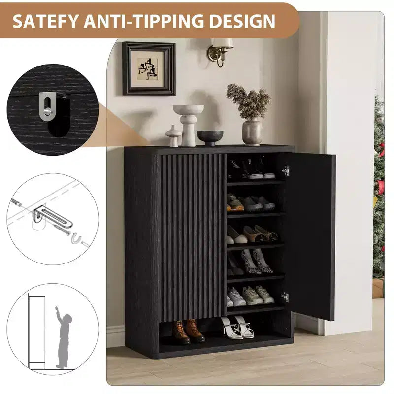 Scarpiera da 80 cm con ripiani regolabili, mobile portascarpe in legno con ante scanalate per ingresso e soggiorno