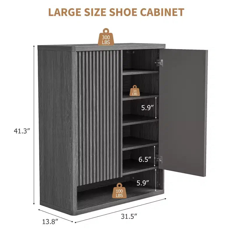 Scarpiera da 80 cm con ripiani regolabili, mobile portascarpe in legno con ante scanalate per ingresso e soggiorno