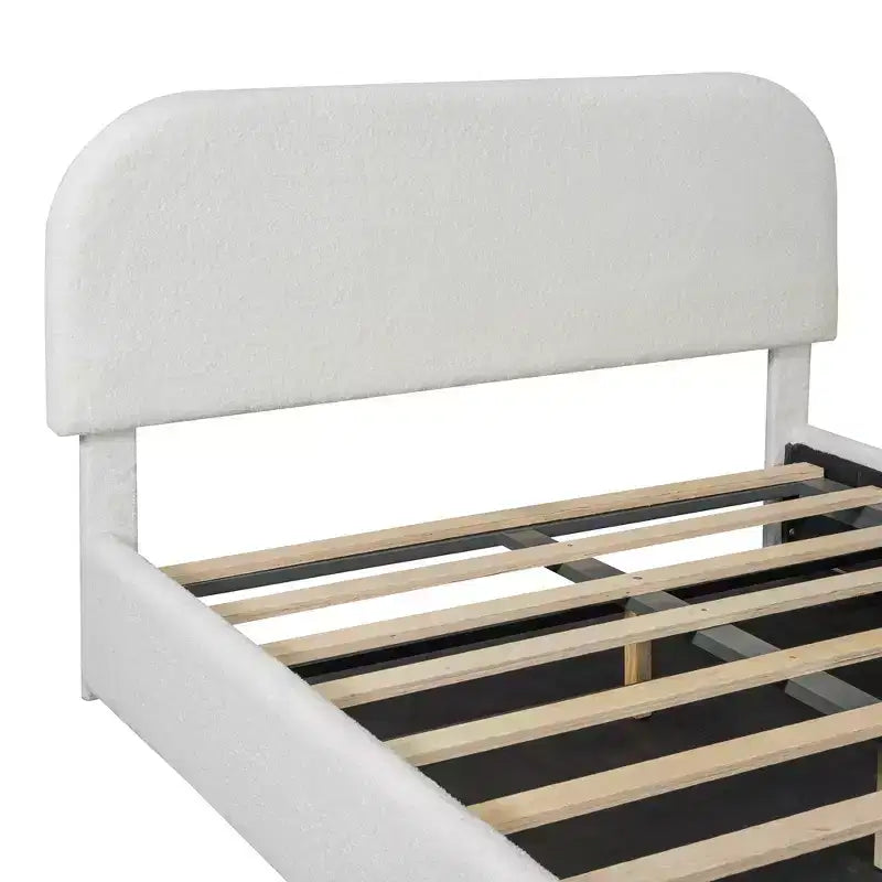 Letto con piattaforma imbottito in pile Teddy a grandezza naturale con sistema di stoccaggio idraulico – Capacità 272 kg