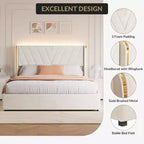 Letto Queen con struttura in velluto e luci LED, con testiera a tutta altezza e 4 cassetti, nessuna rete a molle richiesta