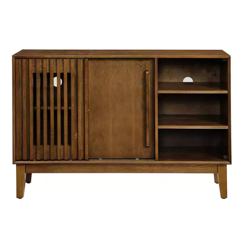 Madia e mobile TV moderno di metà secolo da 47" – Credenza con ante scorrevoli a persiana e gambe in legno massello