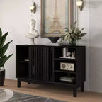 Madia e mobile TV moderno di metà secolo da 47" – Credenza con ante scorrevoli a persiana e gambe in legno massello